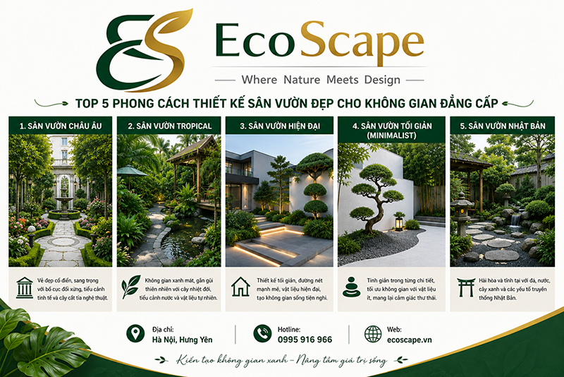 Top 5 Phong Cách Thiết Kế Sân Vườn Đẹp Cho Không Gian Đẳng Cấp