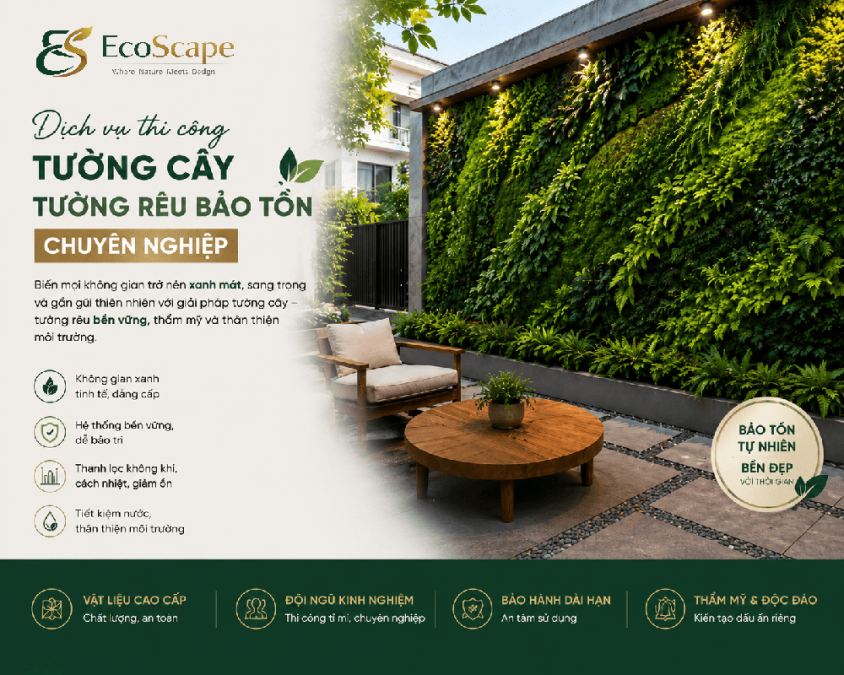 Dịch Vụ Thi Công Tường Cây - Tường Rêu Bảo Tồn Chuyên Nghiệp