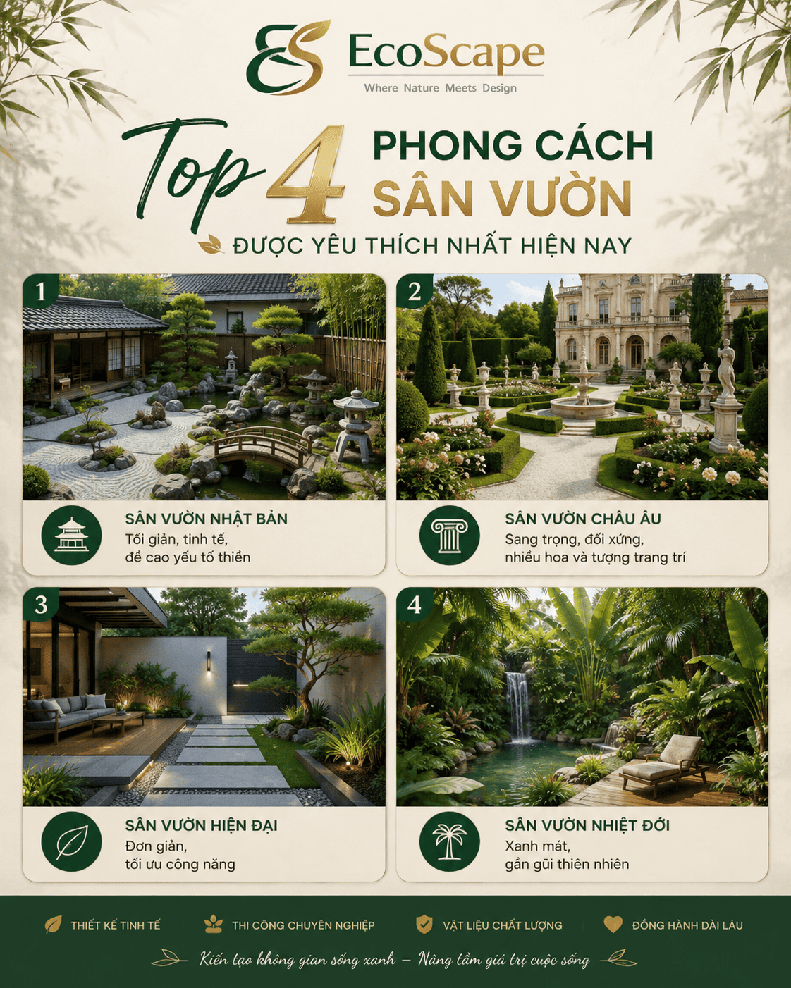 top 4 phong cách sân vườn đẹp nhất