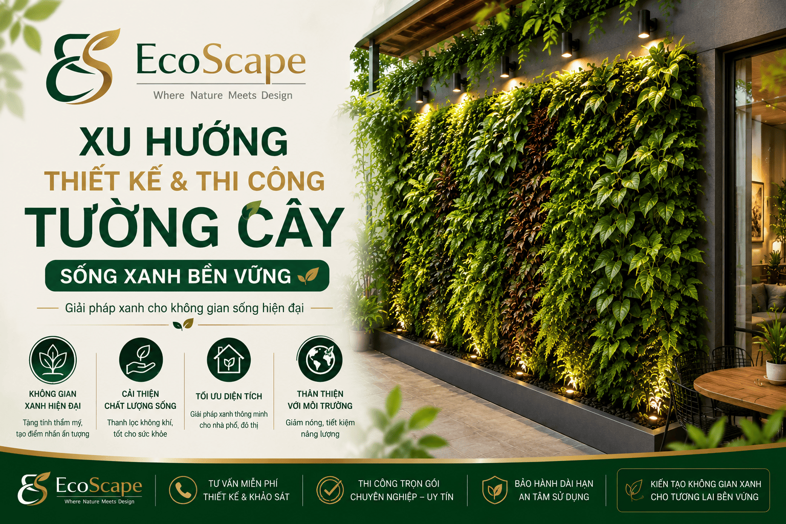 Thi công tường cây đẹp 